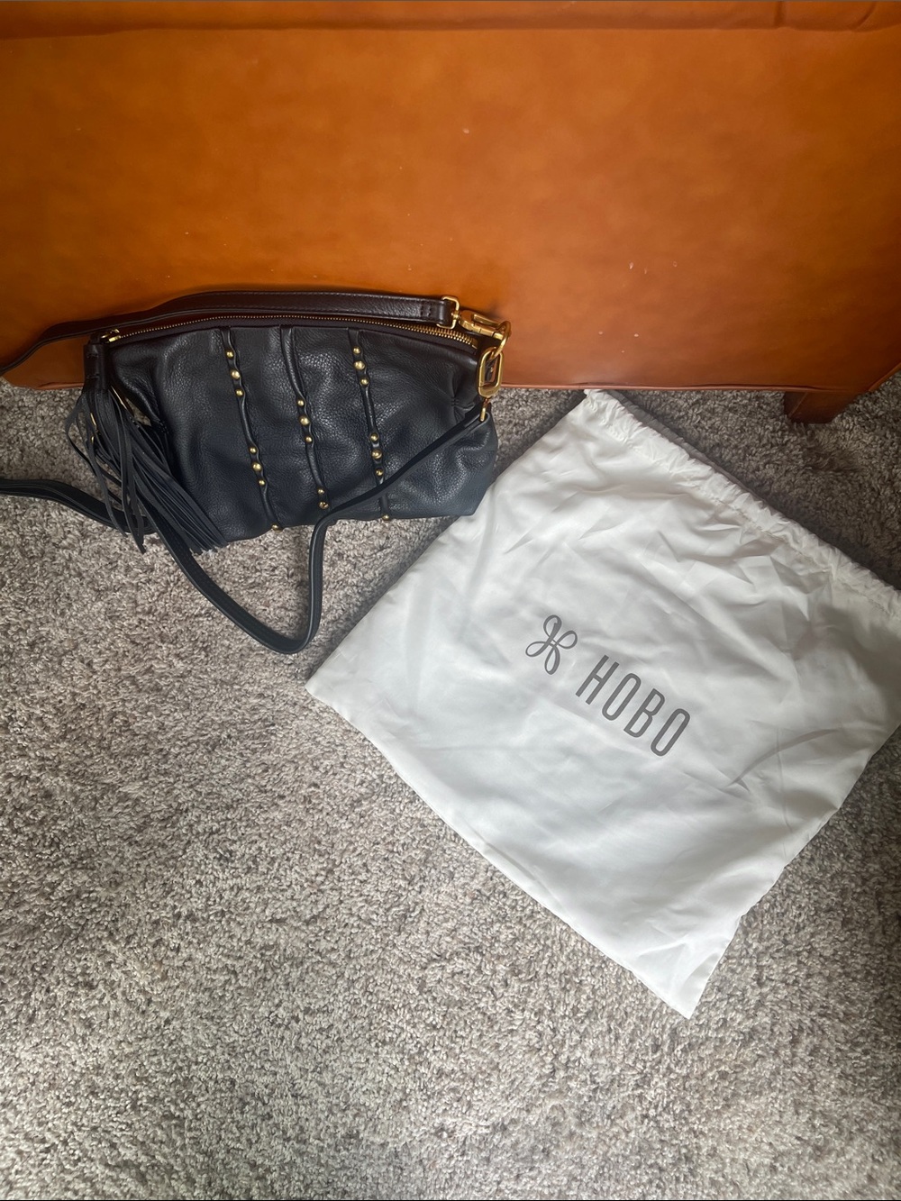 HOBO Black Leather Studded Crossbody with Tassel
